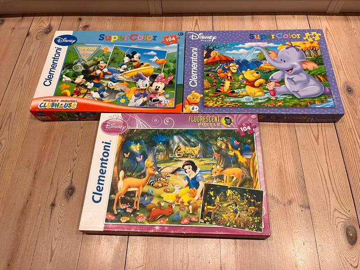 Set van 3 puzzels, Disney, 104 stukjes, 6+, Kinderen en Baby's, Speelgoed | Kinderpuzzels, Zo goed als nieuw, 6 jaar of ouder