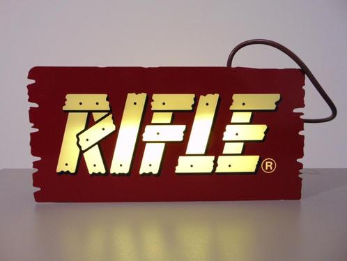 Rifle jeans denim vintage dubbelzijdige lichtreclame, Verzamelen, Merken en Reclamevoorwerpen, Zo goed als nieuw, Lichtbak of (neon) lamp