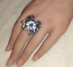 cocktailring zilver met strik en diamantjes vintage '80, Bijoux, Sacs & Beauté, Bagues, Comme neuf, 17 à 18, Argent, Envoi