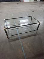 Salon tafel met geslepen glas en koperen omhulsel 0,60x1,20m, Huis en Inrichting, Tafels | Salontafels, Ophalen, Zo goed als nieuw