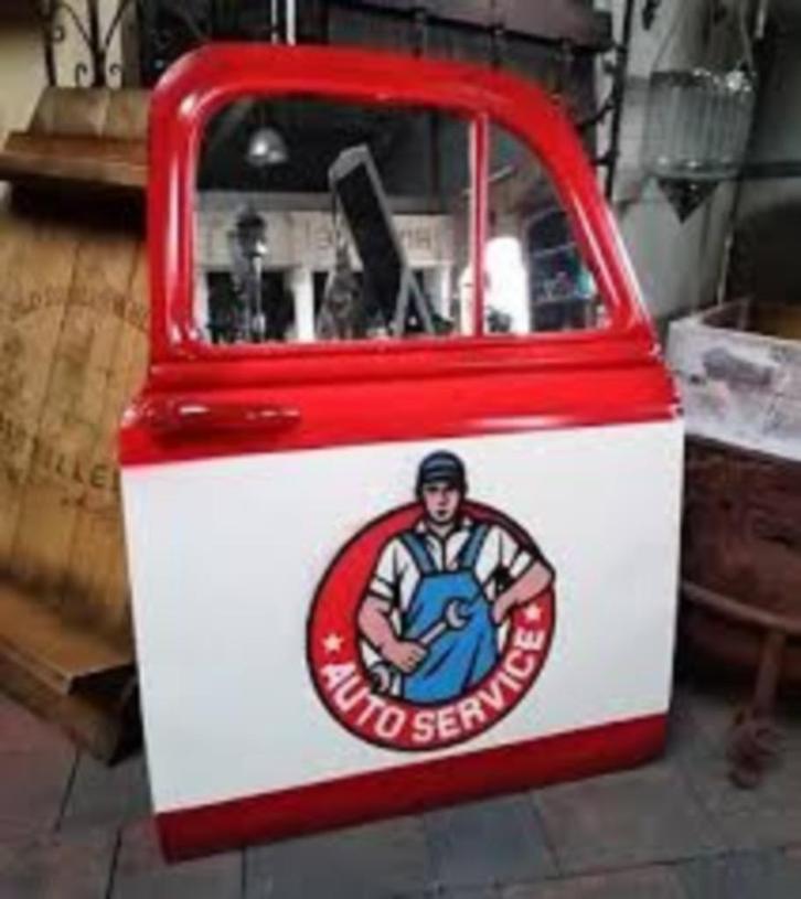 Auto Service decoratie deur met spiegel XL retro reclame, Verzamelen, Merken en Reclamevoorwerpen, Nieuw, Reclamebord, Ophalen of Verzenden