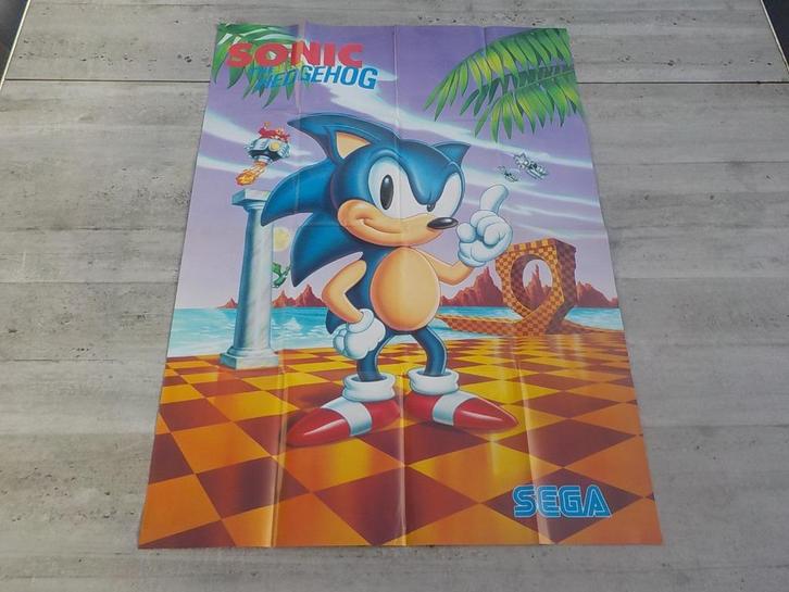 vintage Sega Mega Drive Sonic The Hedgehog poster uit 1991, Games en Spelcomputers, Games | Sega, Zo goed als nieuw, Mega Drive