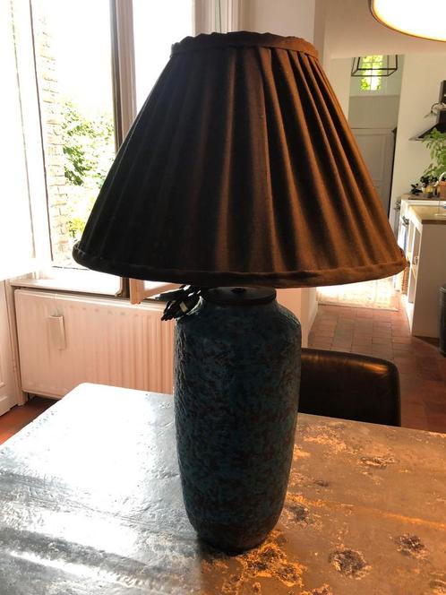 LAMP LAMPENVOET WEST GERMANY BLAUW MET LINNEN KAP, Antiek en Kunst, Antiek | Keramiek en Aardewerk, Ophalen of Verzenden