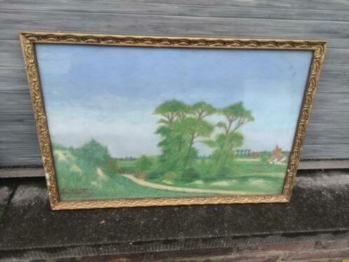 Pastel paysage signe amedee, Antiek en Kunst, Kunst | Tekeningen en Fotografie, Ophalen of Verzenden