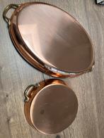 Set van 3 ronde en 2 ovale koperen pannen / ovenschalen, Ophalen, Nieuw, Overige materialen