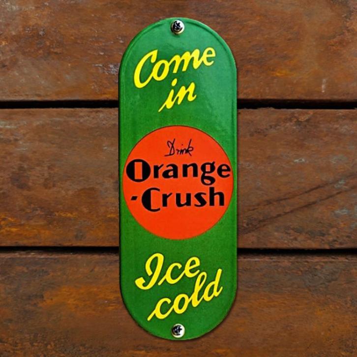 Emaille Schild ORANGE-CRUSH Limonade Reclamebord USA Vintage, Verzamelen, Merken en Reclamevoorwerpen, Gebruikt, Reclamebord, Verzenden