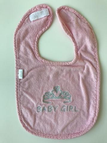 Roos slabbetje met velcro BABY GIRL, weinig gedragen. beschikbaar voor biedingen