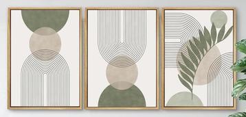 Set van 3 Minimalistische Ingelijste Kunstwerken – Modern beschikbaar voor biedingen