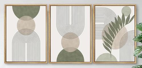 Set van 3 Minimalistische Ingelijste Kunstwerken – Modern, Antiek en Kunst, Kunst | Schilderijen | Modern, Ophalen of Verzenden