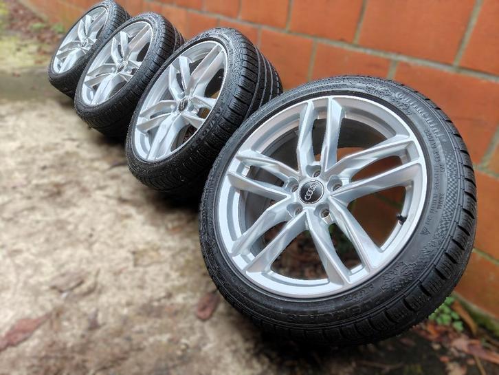 Jantes Audi A4 + pneus d'hiver d'origine, Autos : Pièces & Accessoires, Pneus & Jantes, Jante(s), Pneus hiver, 18 pouces, 245 mm