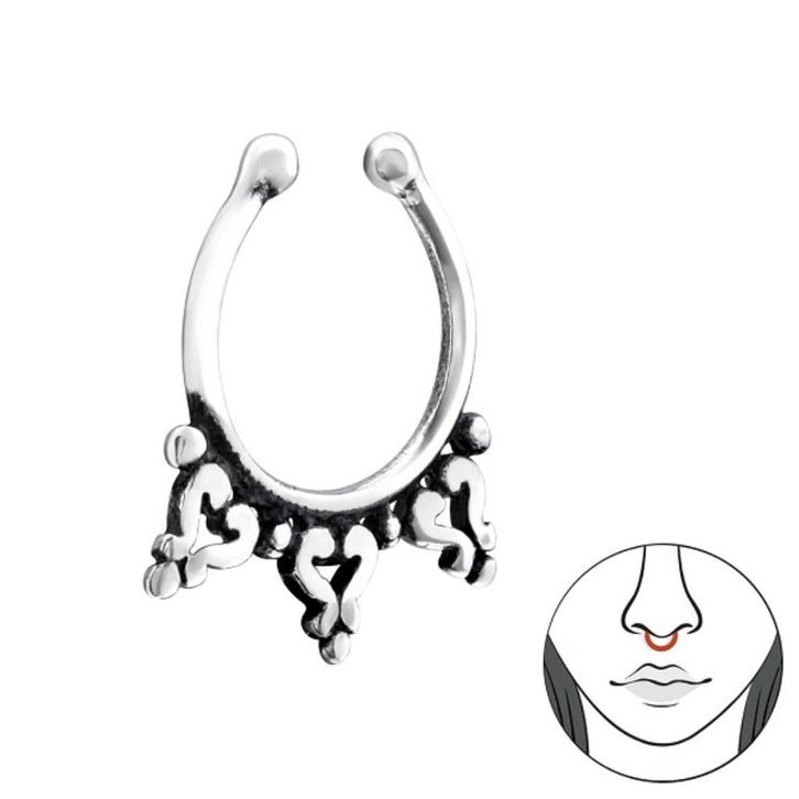 Pince-nez faux piercing en argent 925 oxydé - Bali - 12 mm, Bijoux, Sacs & Beauté, Piercings, Neuf, Piercing nez, Argent, Enlèvement ou Envoi