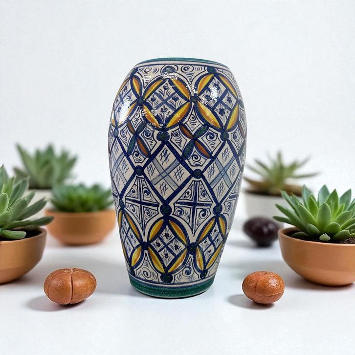 Vintage keramieken vaas in etnische stijl, Antiek en Kunst, Antiek | Vazen, Ophalen of Verzenden