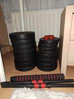 Dumbell/barbell set, 40 kg gewichten en een bench, Sport en Fitness, Fitnessmaterialen, Ophalen, Zo goed als nieuw, Benen, Dumbbell