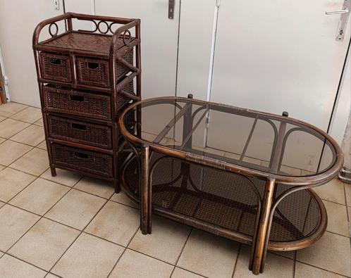 Prachtige vintage rotan set, Huis en Inrichting, Tafels | Salontafels, Glas, Ophalen