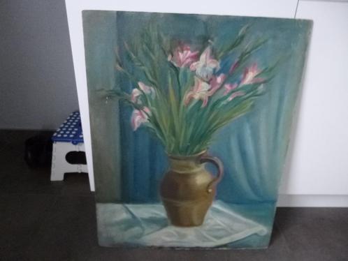 Schilderij : vaas met bloemen., Antiek en Kunst, Kunst | Schilderijen | Klassiek, Ophalen