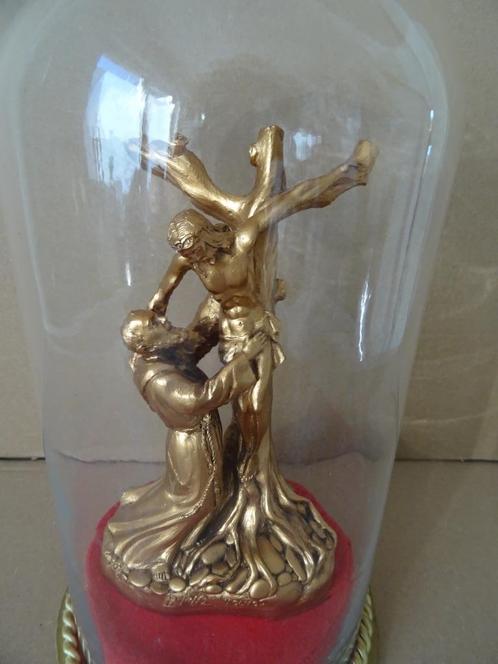 Beeld pater Pio Heilige Pater Pio met stolp 28cm CAART Italy, Verzamelen, Religie, Zo goed als nieuw, Christendom | Katholiek