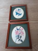 2 vintage houten kaders met bloemprent in, Huis en Inrichting, Woonaccessoires | Wanddecoraties, Ophalen of Verzenden, Zo goed als nieuw