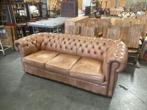 Originele Engelse Leren Chesterfield bank 3 persoons Cognac, Huis en Inrichting, Zetels | Zetels, Gebruikt, Vintage, Driepersoons