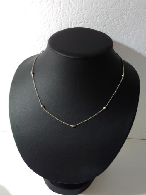 Vintage zilveren ketting met kleine zilveren kraaltjes, Handtassen en Accessoires, Kettingen, Nieuw, Zilver, Zilver, Met hanger