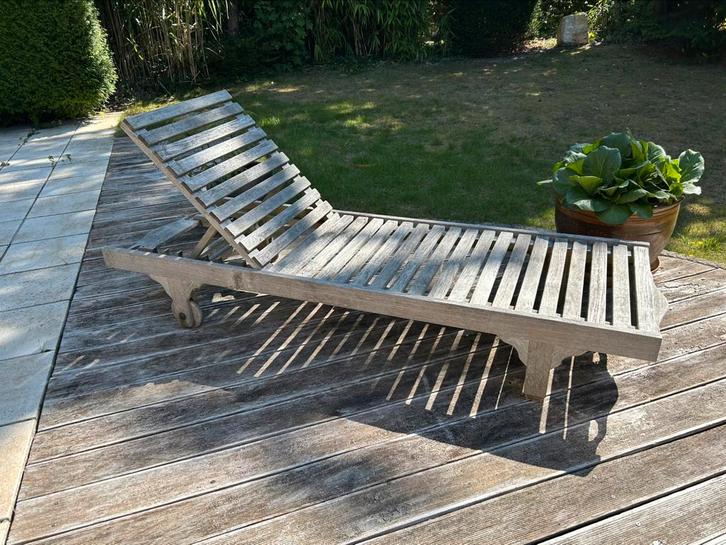 Teak ligbed verstelbaar, Tuin en Terras, Ligbedden, Gebruikt, Teakhout, Verstelbaar, Verrijdbaar, Ophalen
