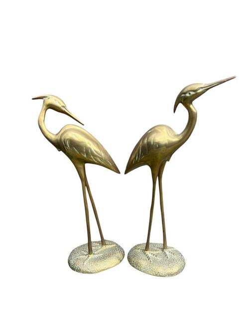 Vintage messing vogels kraanvogels retro jaren 60, Verzamelen, Beelden en Beeldjes, Gebruikt, Dier, Ophalen of Verzenden