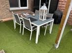 Tuintafel Bristol, glazen blad en vier stoelen, Tuin en Terras, Ophalen, Gebruikt