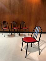 4 chaises cuir et acier, design Robert Mallet Stevens 1980, Ophalen, Gebruikt, Zwart, Leer