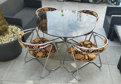 Ensemble table et chaises design des années 70. smoked glass, Antiek en Kunst, Kunst | Designobjecten, Ophalen of Verzenden