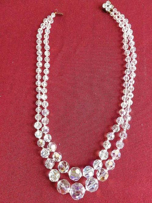 Vintage Dubbelrij Aurora Borealis Kralencollier, Handtassen en Accessoires, Kettingen, Zo goed als nieuw, Ophalen