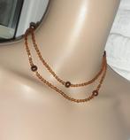 Ketting zoetwaterparel kristal bruin, Handtassen en Accessoires, Kettingen, Bruin, Verzenden, Nieuw, Steen of Mineraal