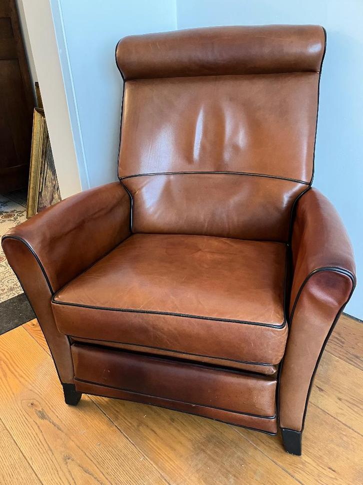 GEDELUX vintage clubzetels, Huis en Inrichting, Fauteuils, Gebruikt, Hout, Leer, Ophalen