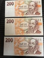 Bankbiljetten Tsjechië 3 x 200 Korun, Postzegels en Munten, Los biljet, Ophalen of Verzenden, Overige landen