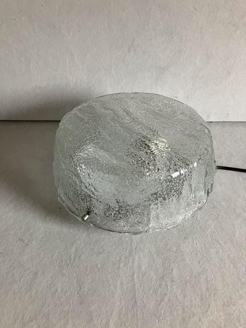 Vintage ijsglazen plafondlamp, dik ijsglas jaren 60, Huis en Inrichting, Lampen | Plafondlampen, Gebruikt, Glas, Ophalen of Verzenden