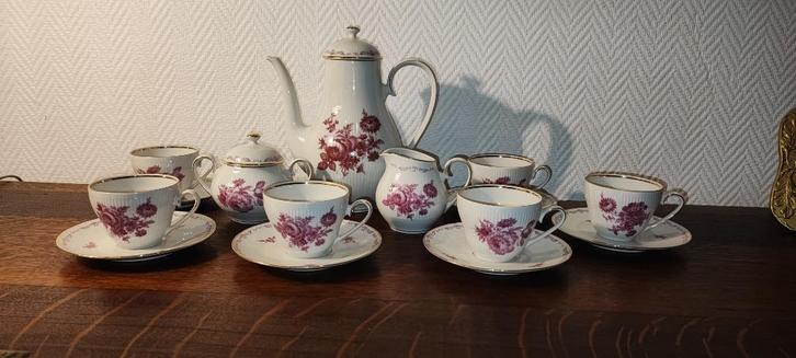 Koffieservies met roze rozen Bavaria Mitterteich, Antiek en Kunst, Antiek | Servies compleet, Ophalen of Verzenden