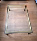 salontafel messing/bronskleurig geborsteld met glas tablet, Huis en Inrichting, Tafels | Salontafels, Ophalen, Gebruikt, 100 tot 150 cm