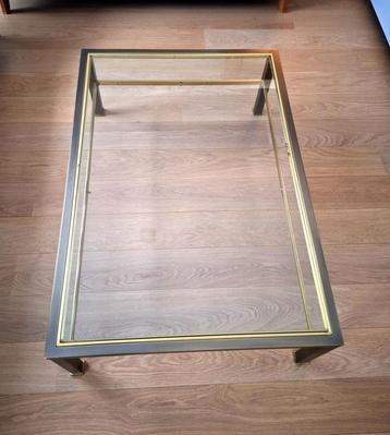 salontafel messing/bronskleurig geborsteld met glas tablet beschikbaar voor biedingen