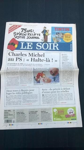 BD: Le Soir – Special 75 ans Spirou + autocollant Tintin, Une BD, Utilisé, Divers, Envoi