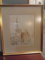 Pentekening markt Veurne José Van Gucht, Antiek en Kunst, Ophalen of Verzenden