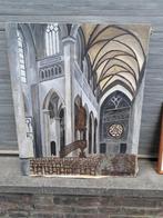 Huile sur toile interieur eglise signe albert servaes, Antiek en Kunst, Ophalen of Verzenden