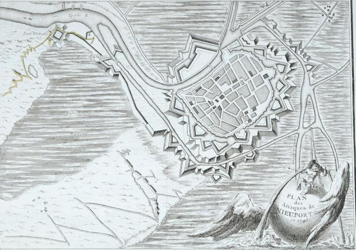Kaart van Nieuwpoort uit 1745 (originele gravure), Antiek en Kunst, Kunst | Etsen en Gravures, Ophalen of Verzenden