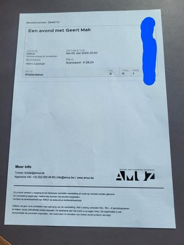 Een avond met Geert Mak 5 mei 2025 2 kaarten beschikbaar voor biedingen