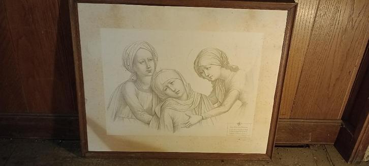 Dessin "Les saintes Femmes", ecole St Luc, Gand,63x53, n497, Antiquités & Art, Art | Dessins & Photographie, Enlèvement