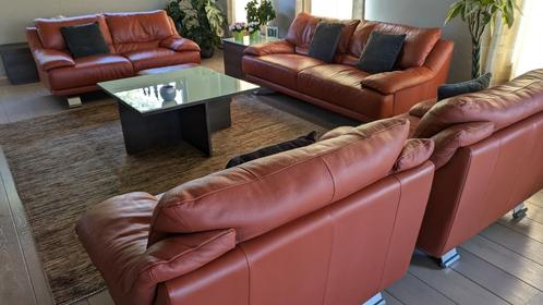 Italsofa Salon en cuir protégé - terracotta, Maison & Meubles, Fauteuils, Utilisé, Cuir, Métal, Enlèvement