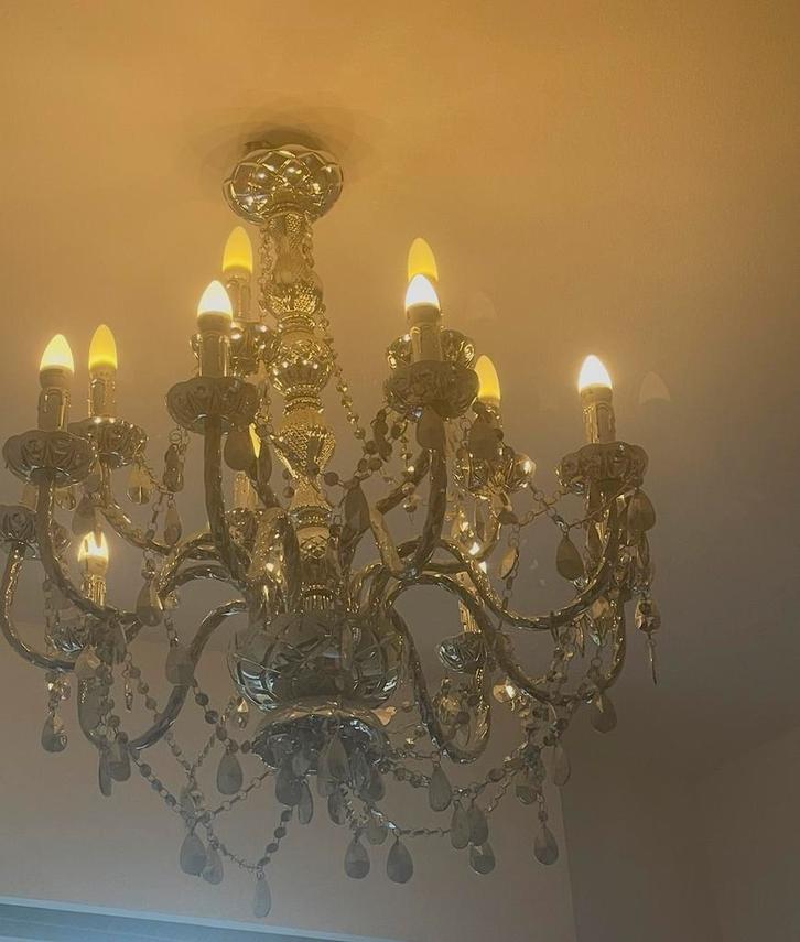 Elegante kristallen kroonluchter / hanglamp, Huis en Inrichting, Lampen | Kroonluchters, Gebruikt, Glas, Metaal, Ophalen