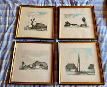 4 Aquarellen 'Baksteen' beschikbaar voor biedingen