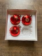 3 rode kerstballen met goud gemaakt uit cristal, Diversen, Kerst, Ophalen of Verzenden, Gebruikt
