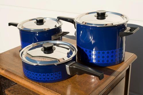vintage set van 3 silit emaille potten en pan, Huis en Inrichting, Keuken | Potten en Pannen, Zo goed als nieuw, Pannenset, Overige materialen