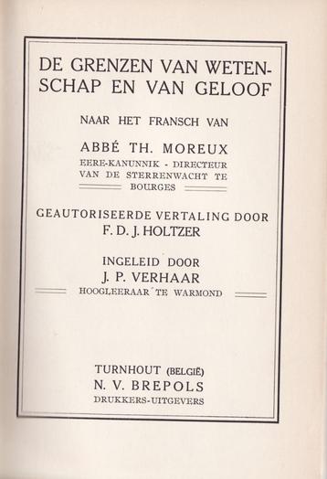 De grenzen van wetenschap en van geloof Abbé Th. Moreux beschikbaar voor biedingen