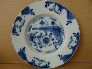 18e Siècle asssiette ancienne asssiette bleue de Delft 1750