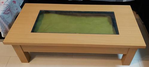Salontafel met glas raam en La lichtbruin 120x60x37, Huis en Inrichting, Tafels | Salontafels, Gebruikt, Minder dan 50 cm, 50 tot 100 cm